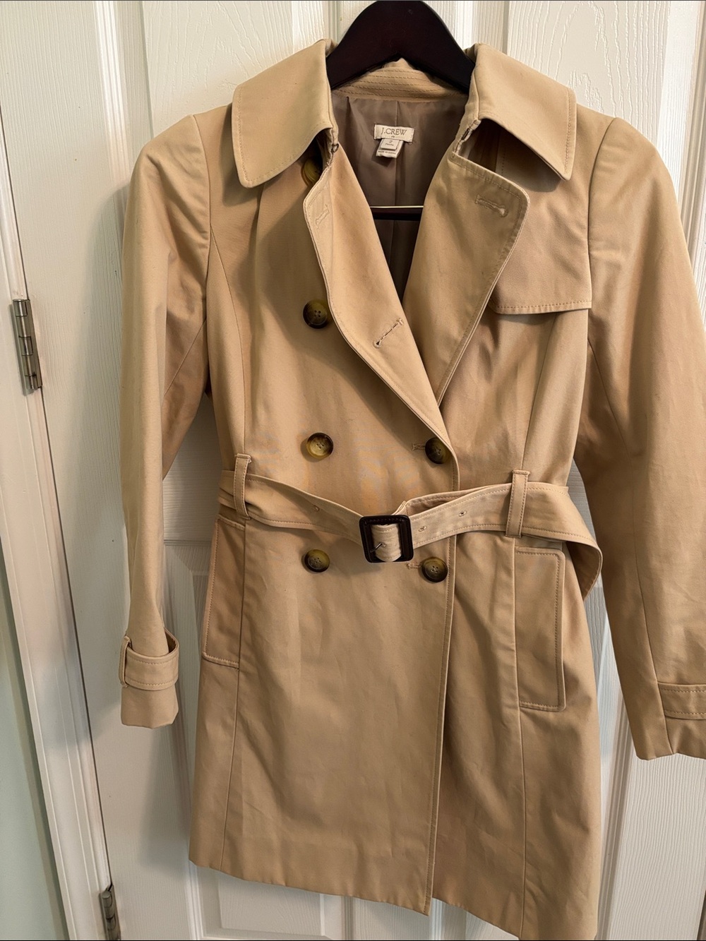J. Crew Beige Double-Breasted Trench Coat with Belt